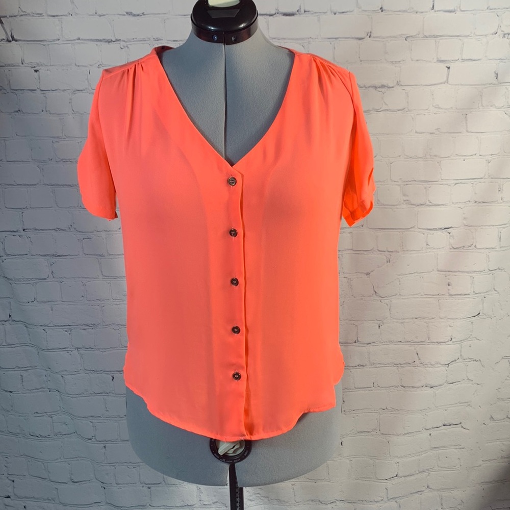 🦋 Sweet Rain Pinkish/Orange Polyester Dress Shirt - Medium - Button-Up 🦋